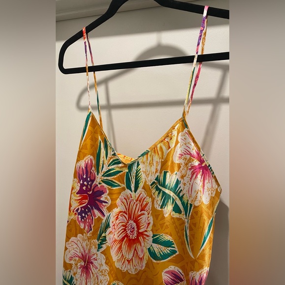 VTG Romantic Moods 90s Y2K Yellow Tropical Floral Cami Slip Mini Dress - L - Picture 11 of 15